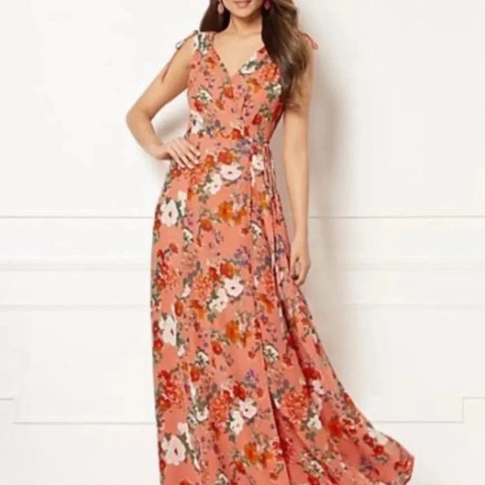 Eva Mendes Allegra Floral Wrap Maxi Dress Size L